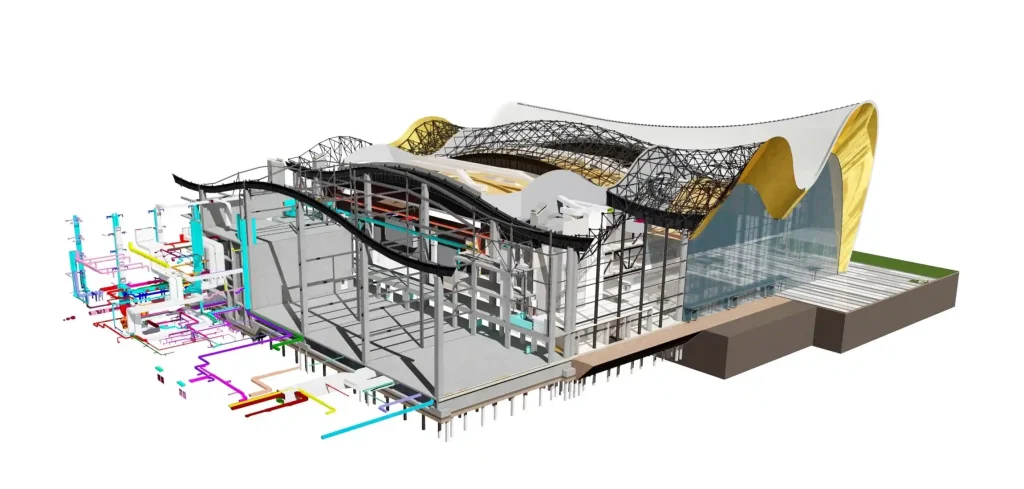 Infographic highlighting the benefits of 3D visualization with elements representing spatial understanding, collaborative teamwork, and enhanced design accuracy.