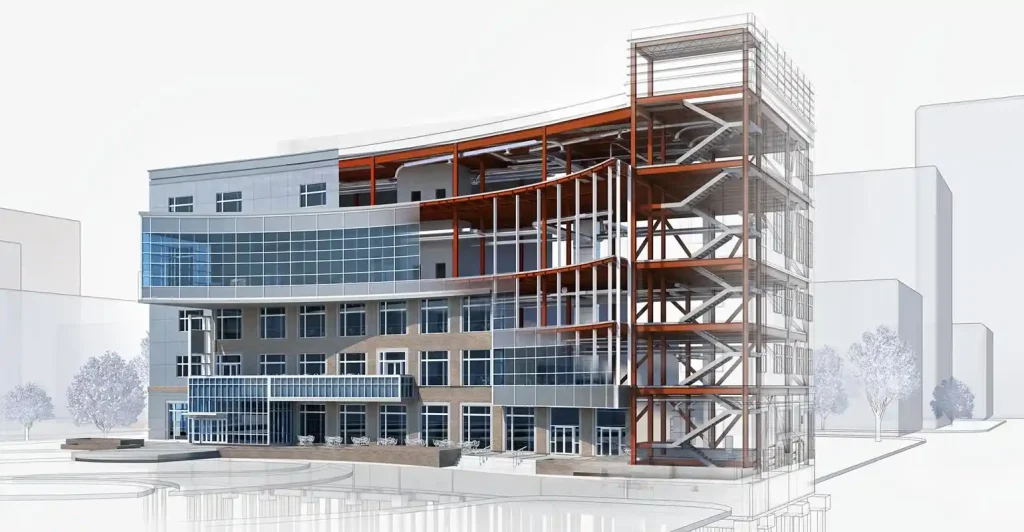 Autodesk Revit collaborative BIM interface showcasing real-time design integration among multidisciplinary teams.