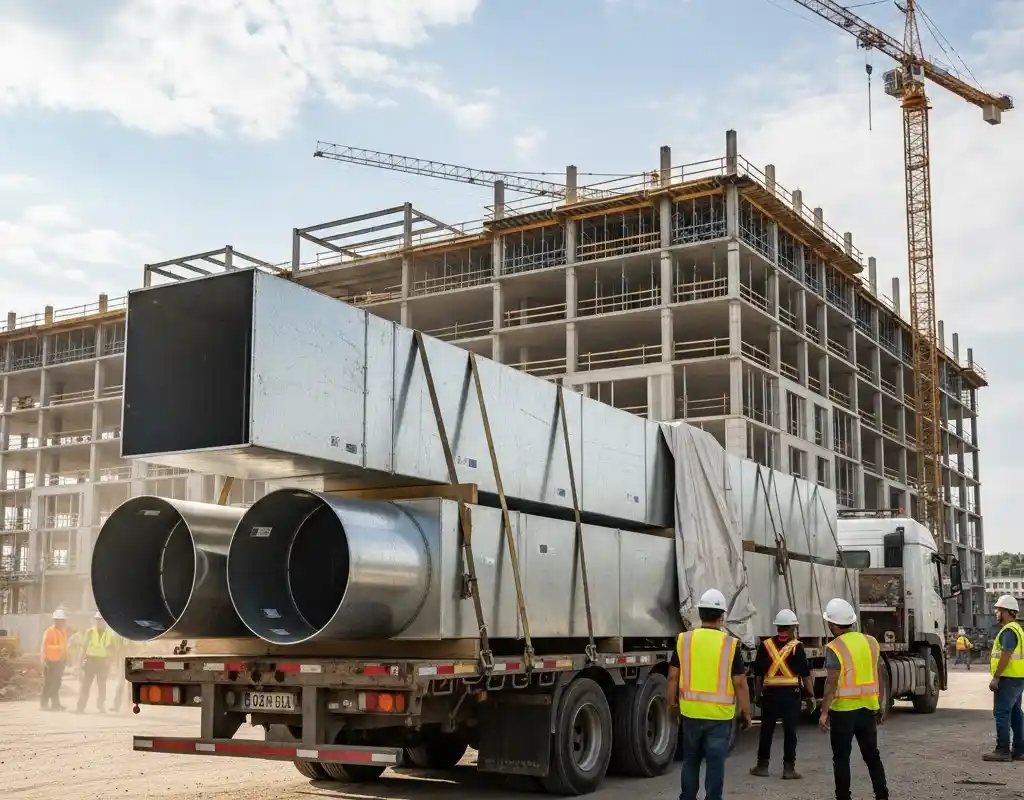 After fabrication is complete, the duct sections are ready to be delivered and installed on the construction site. 