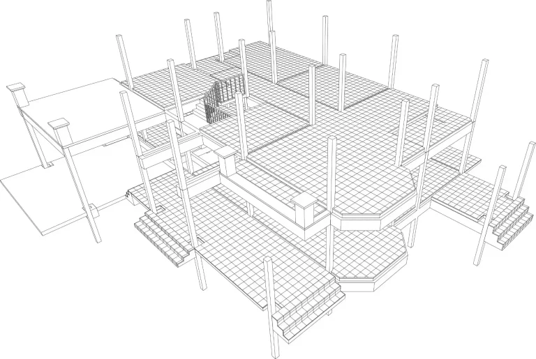 3D building wireframe illustrating Rebar Detailing in Revit for reinforced concrete design