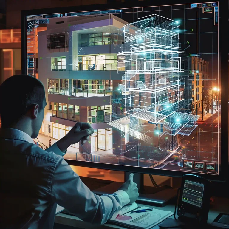 Point Cloud Modeling workflow showing a digital building model on a computer screen for BIM projects